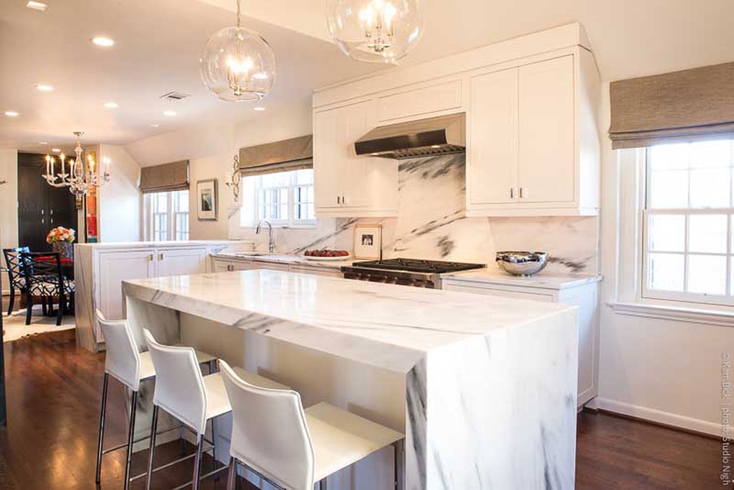 kitchen remodel white cabinets, white marble, contemporary