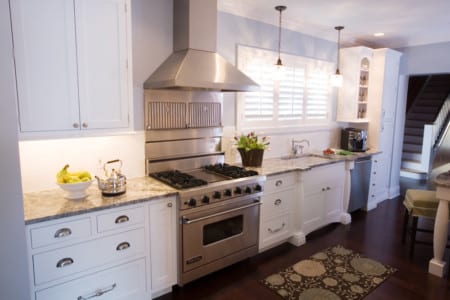 kitchen remodel white cabinets, dark countertops, transitional