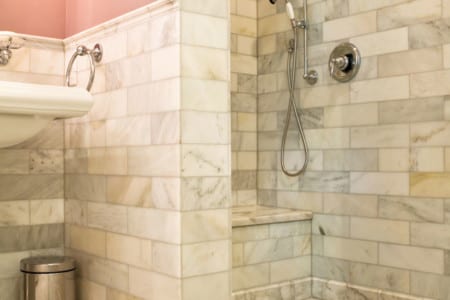 bathroom remodel light tile shower