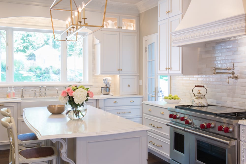 white kitchen remodel with brass accents