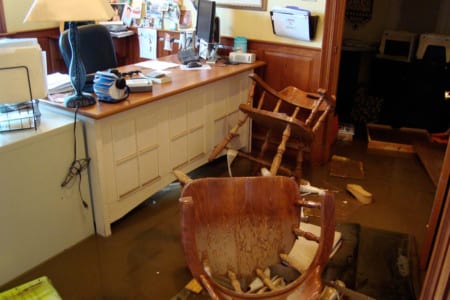 flood water in office at Karr Bick