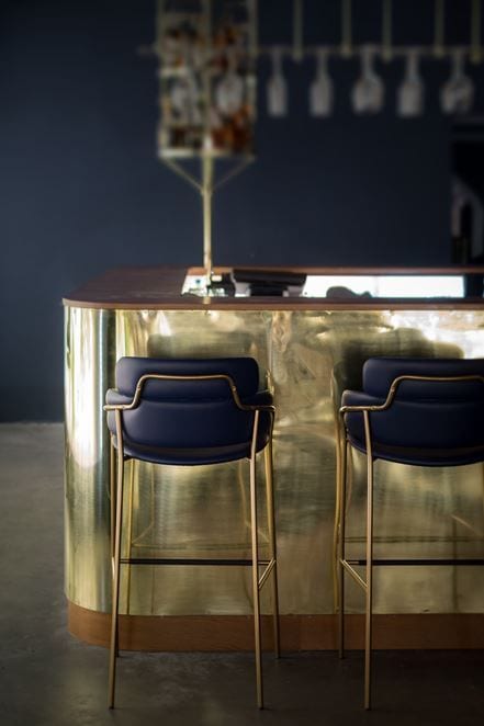 Blue and gold bar stool 