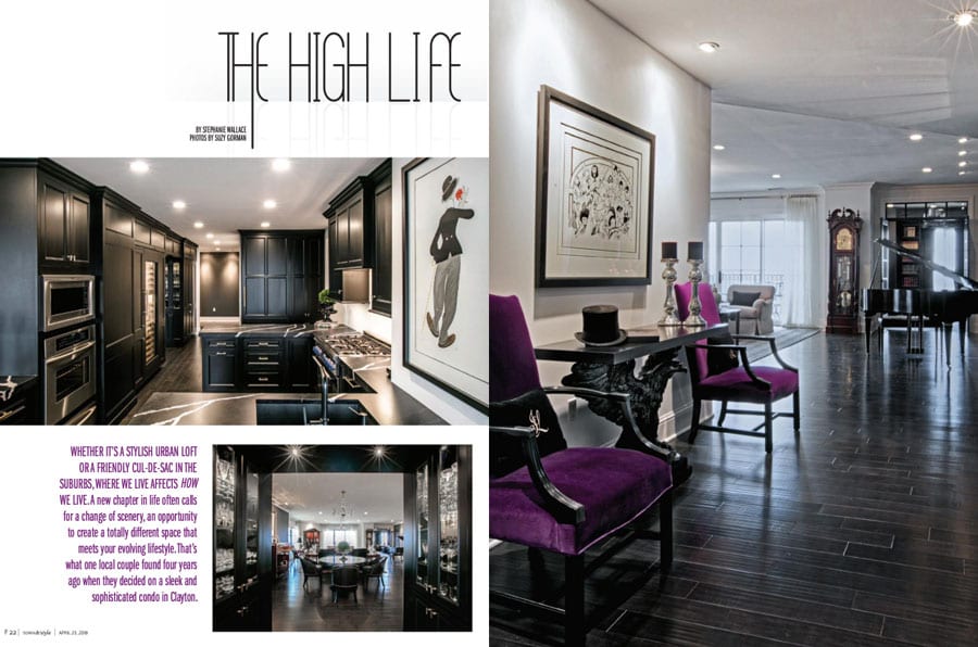 pages from St. Louis at home Magazine featuring an award winning sophisticated Karr Bick urban loft design