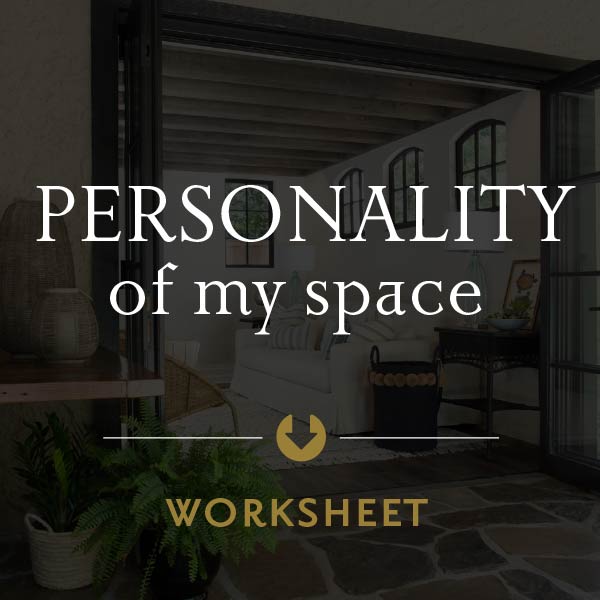 A graphic with white text that reads "Personality of my space" with an arrow pointing down to the text "worksheet"