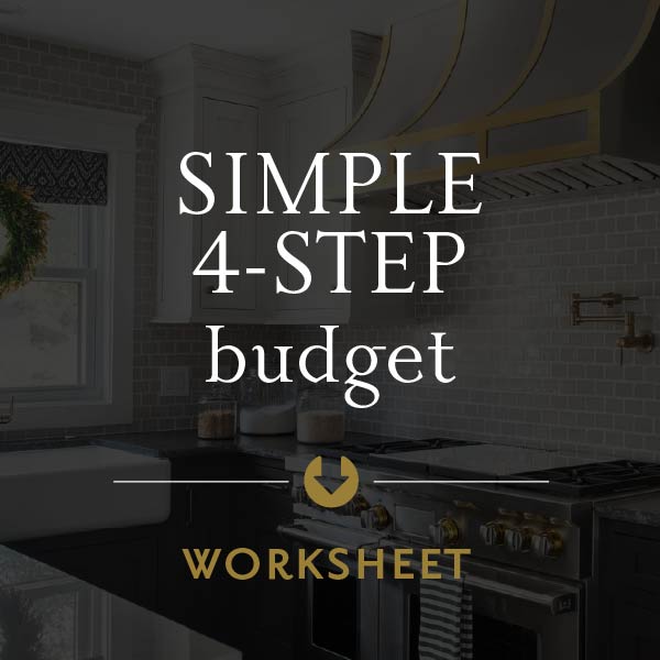 A graphic with white text that reads "Simple 4-step budget" with an arrow pointing down to the text "worksheet"