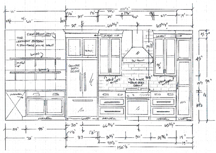 a karr bick design sketch of one of their kitchen designs