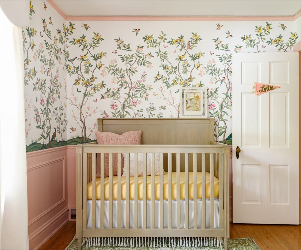 gorgeous pastel nursery with natural and floral accents