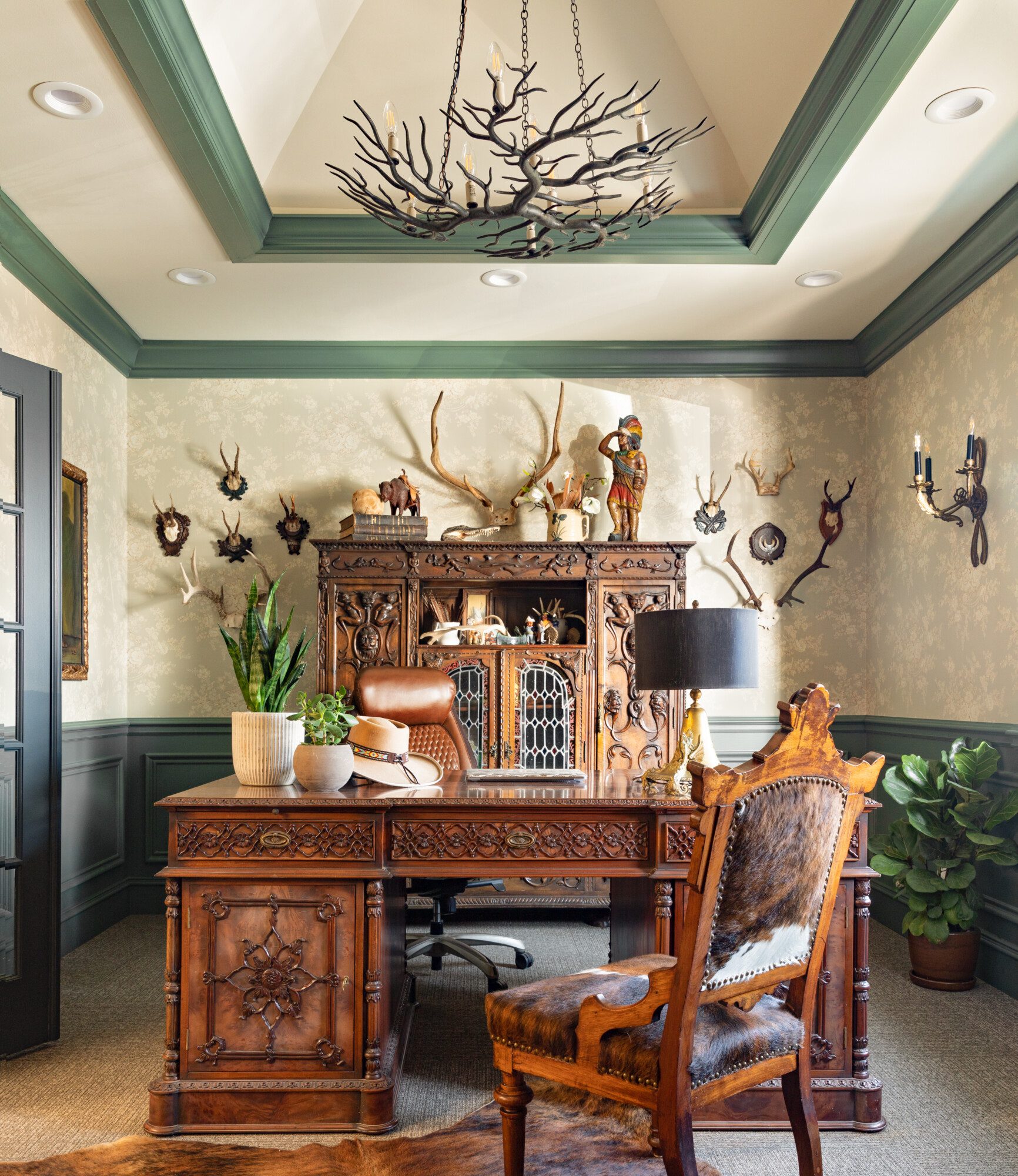 beautifully ornate desk with a rustic feel