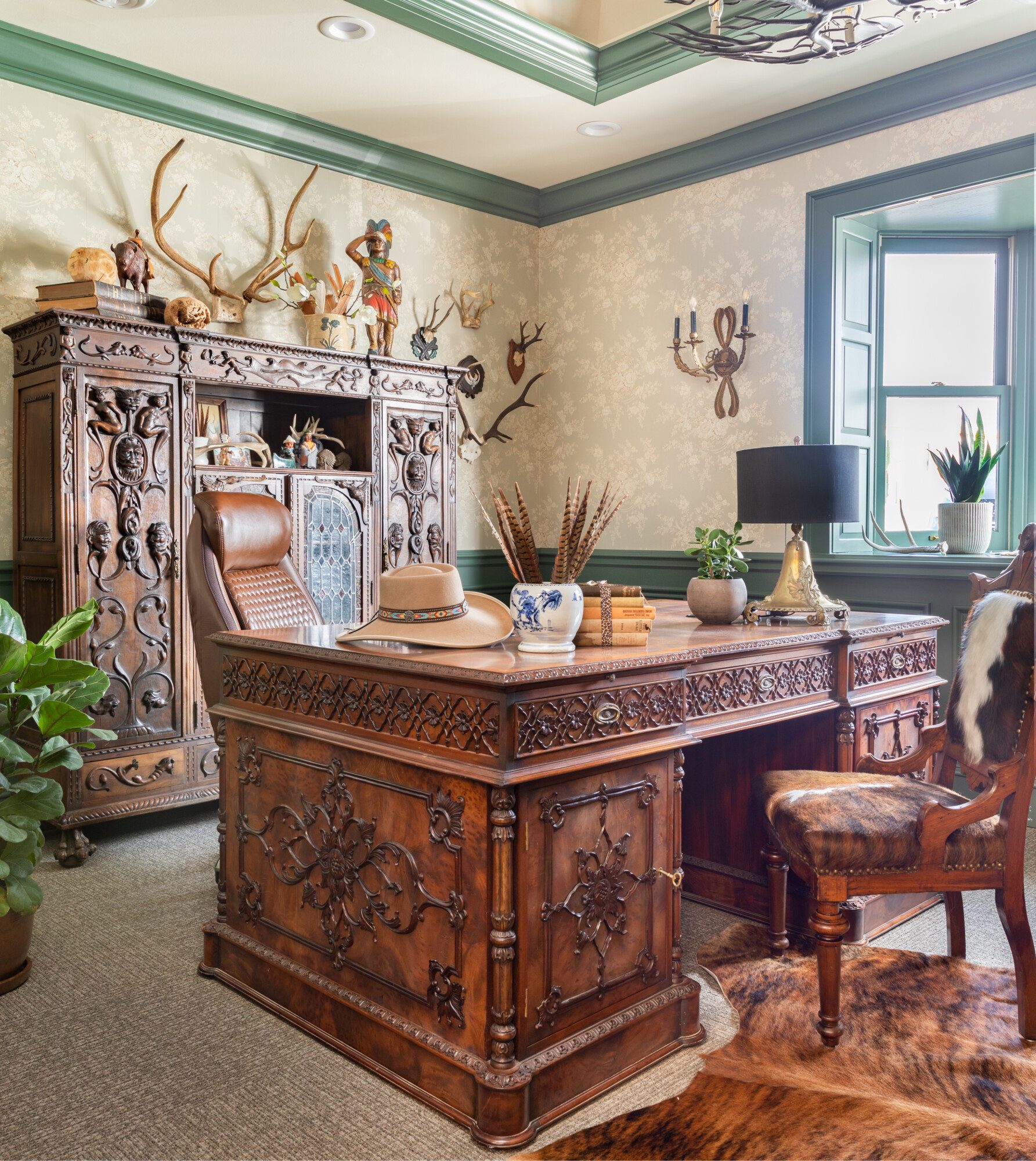 ornate and detailed desk and hutch