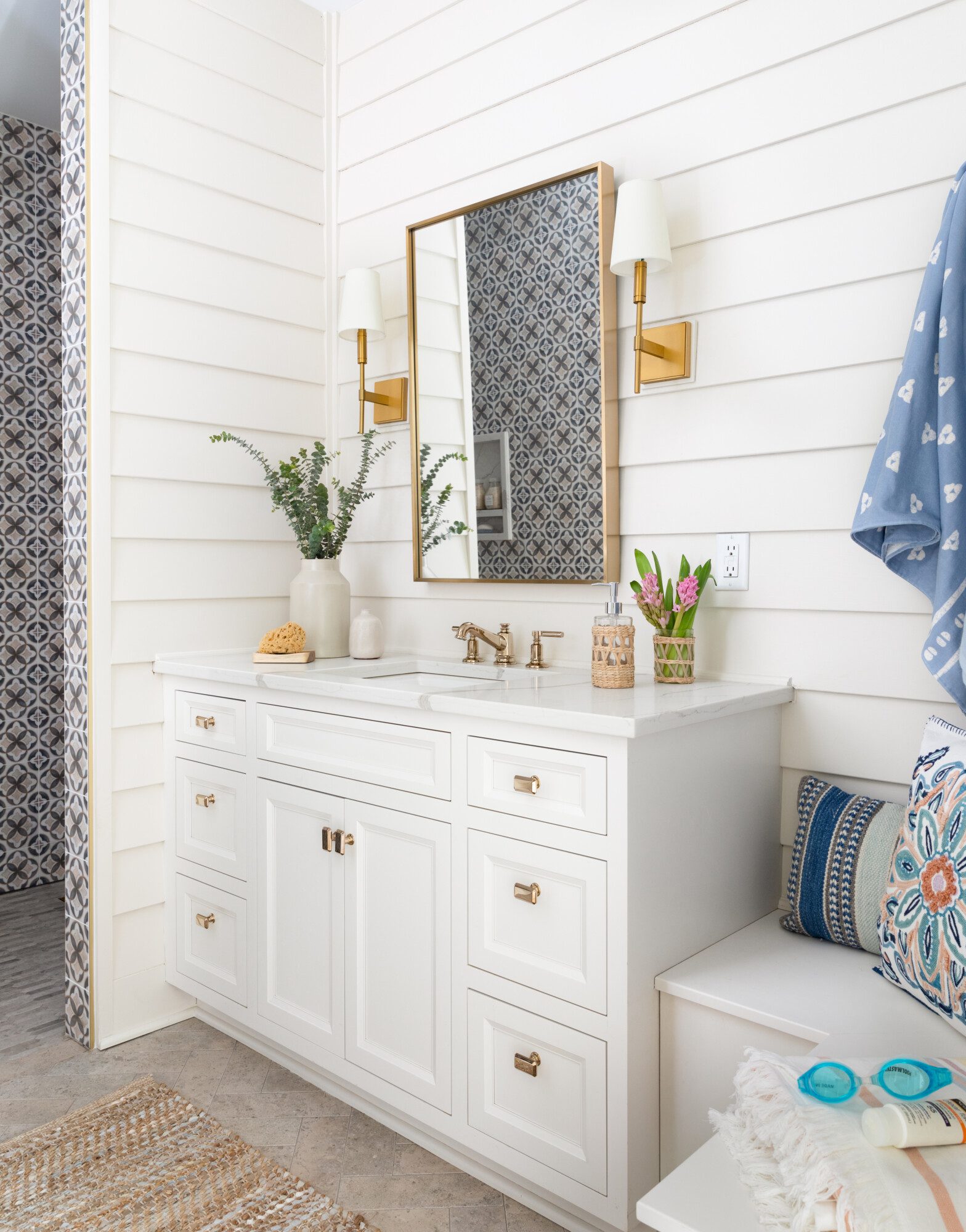 Bright bathroom white with gold accents