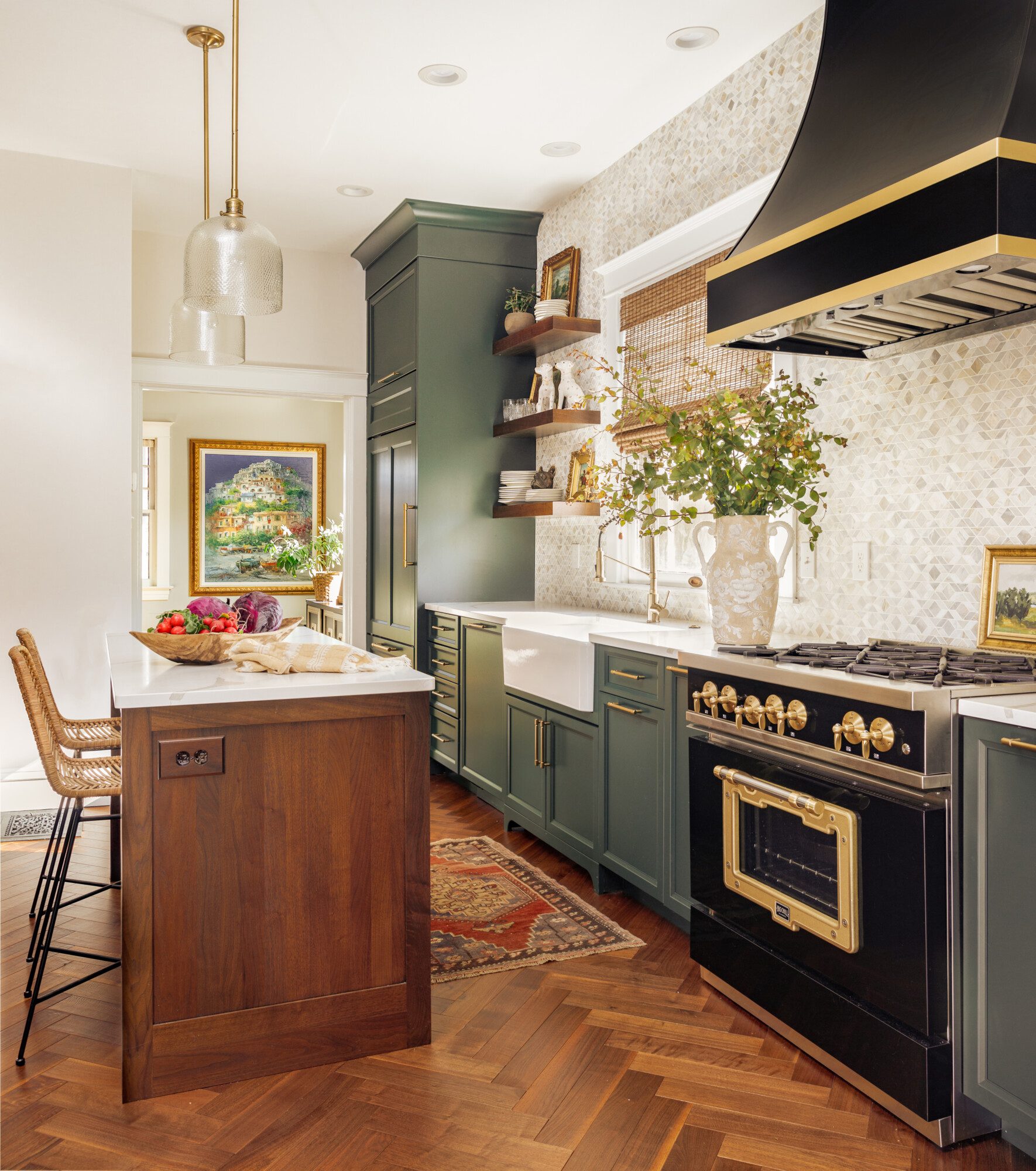 green kitchen cabinets brighten up this sunny kitchen