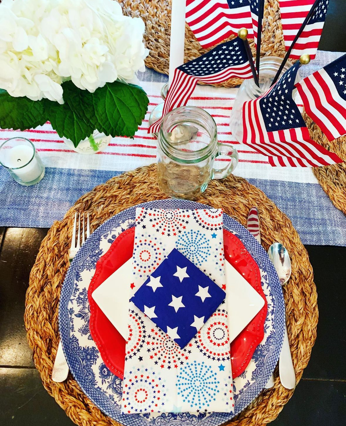 Red, white and blue adorn this table