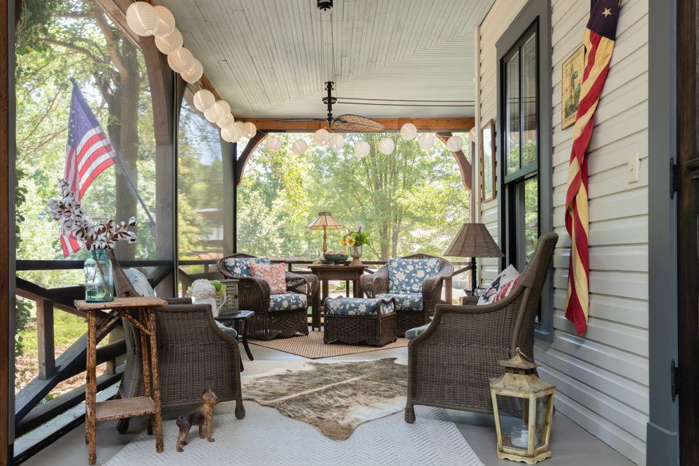 breezy porch with American flags decorations for summer