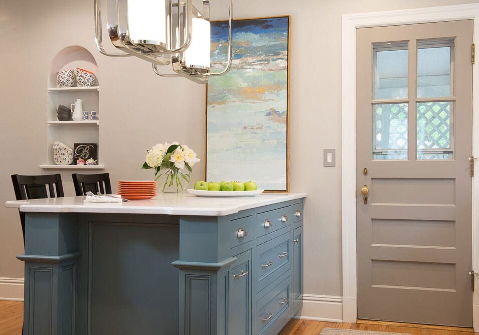 BJORNSON-A-FERNDALE-(1) small kitchen remodel, blue island peninsula, white quartz countertops