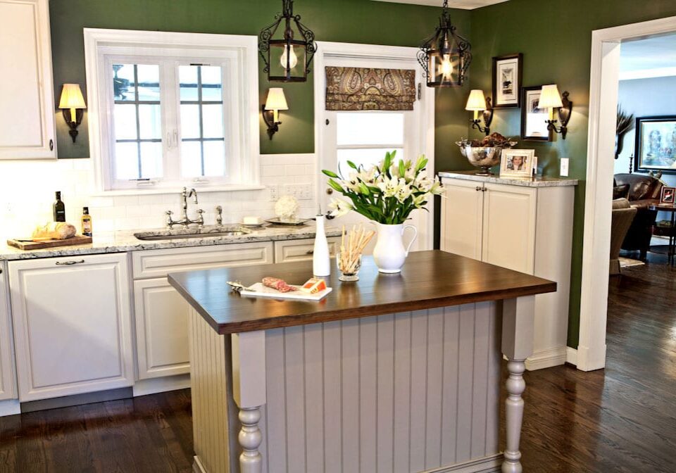Renovation Challenge kitchen remodel white cabinets, white island, transitional