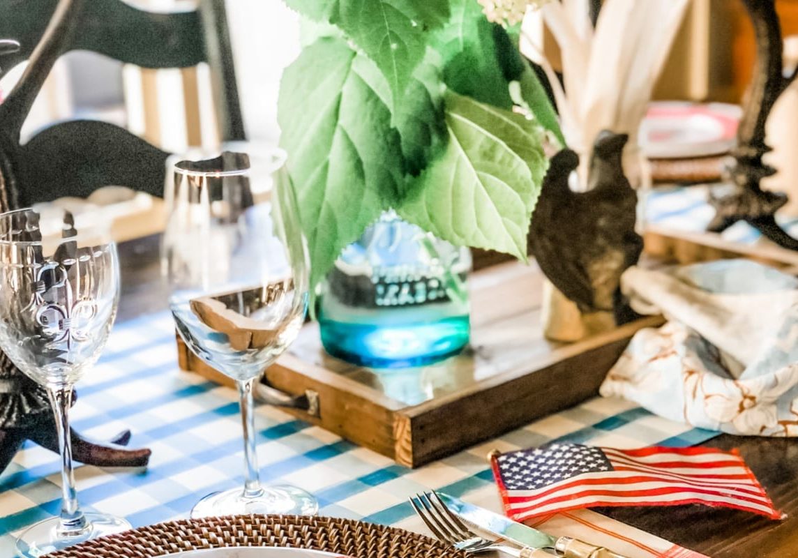 Place setting decorated with red white and blue