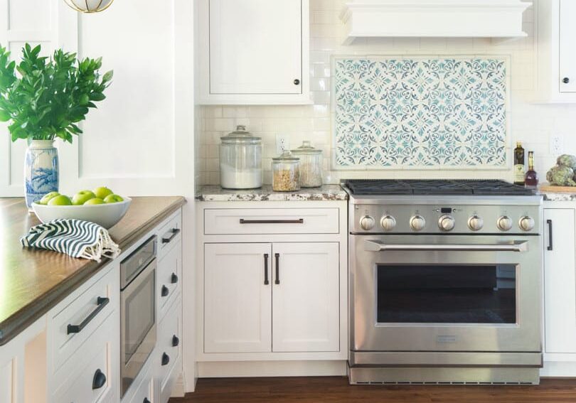 Old-Orchard-143-Edit Beautiful kitchen with all white cabinets and black hardware.