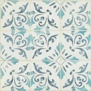 close-up of blue and white tile