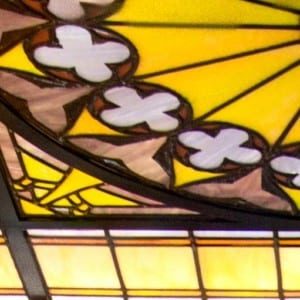 close-up of stained glass window.
